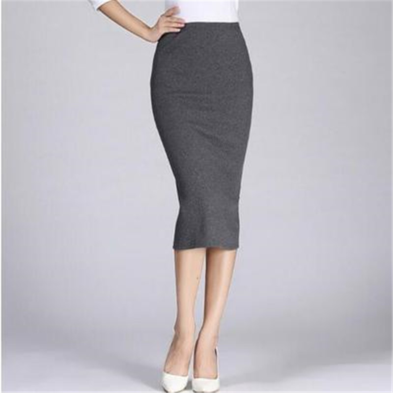 New ladies skirt ribbed cotton knit slim midi women skirt