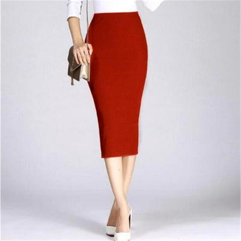 New ladies skirt ribbed cotton knit slim midi women skirt