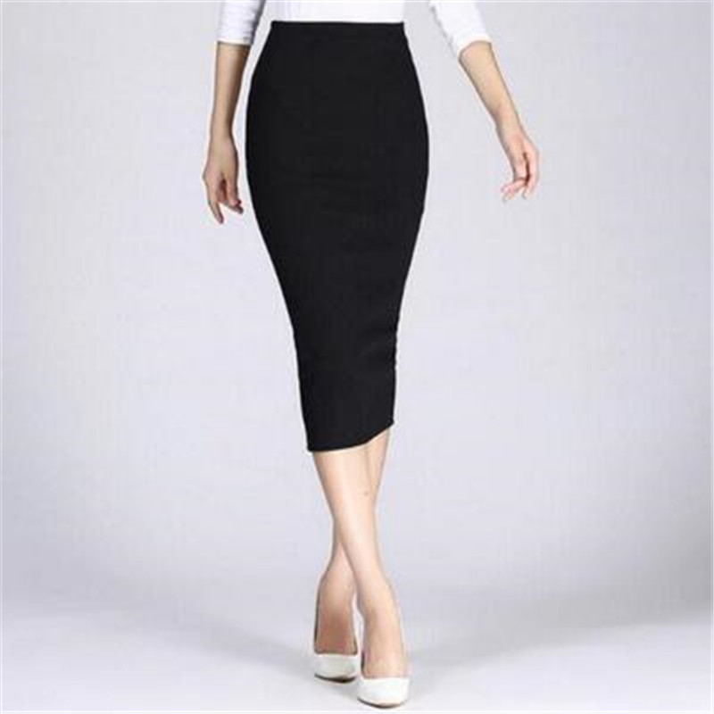 New ladies skirt ribbed cotton knit slim midi women skirt