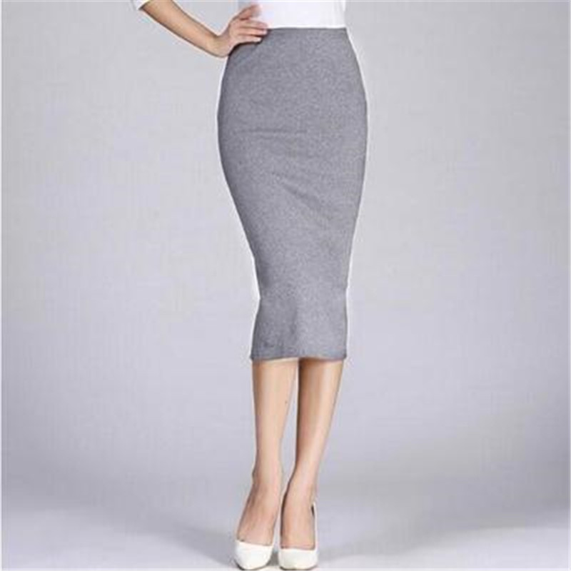 New ladies skirt ribbed cotton knit slim midi women skirt