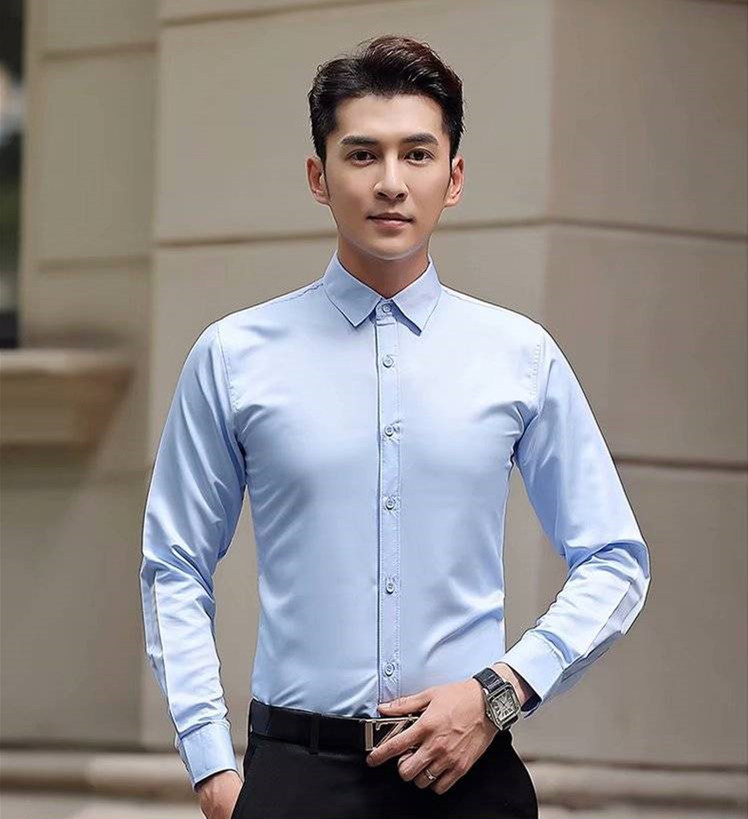 New men's white shirt new men's long-sleeved slim shirt solid color