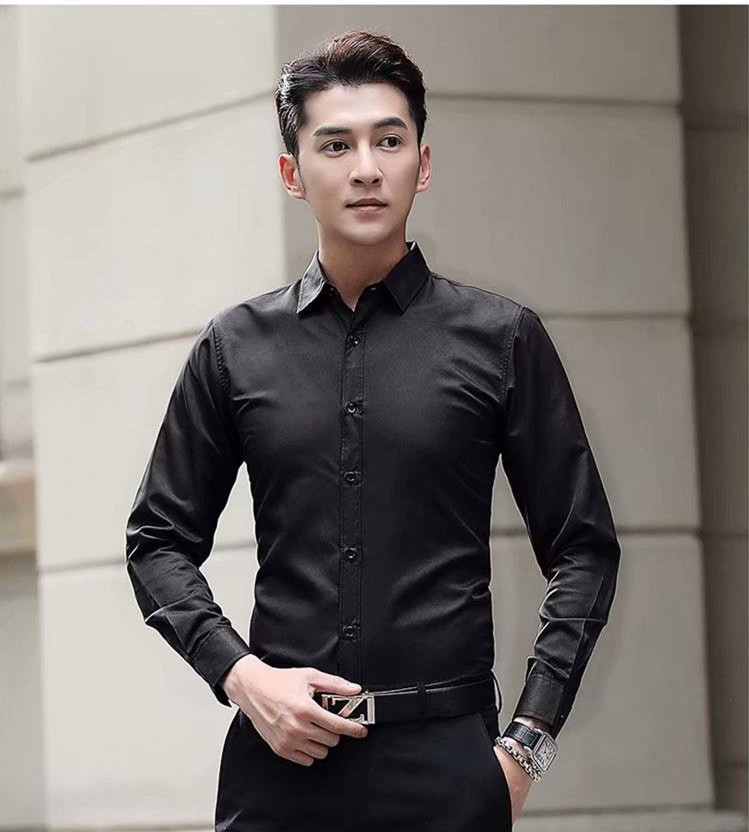 New men's white shirt new men's long-sleeved slim shirt solid color