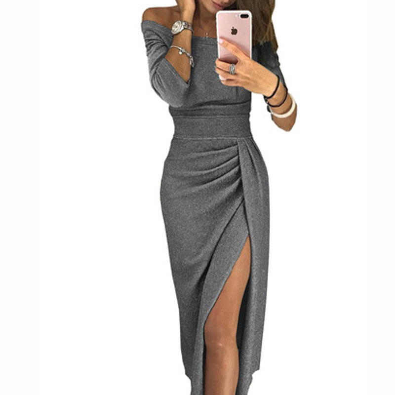 New women's one-neck dress bright crystal dress dress dress