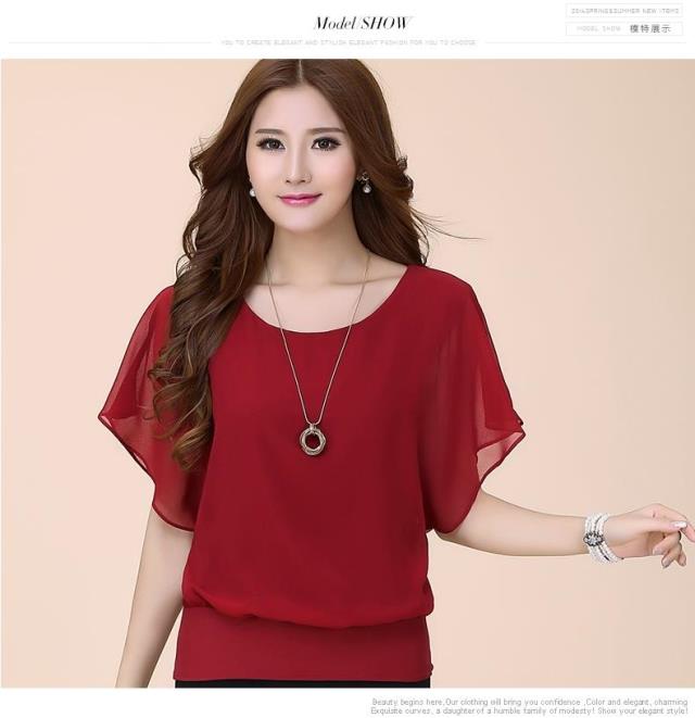 New fashion women's short-sleeved T-shirt large size women's chiffon shirt loose tops shirt