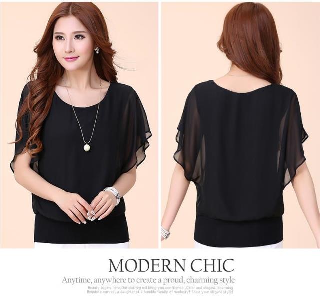New fashion women's short-sleeved T-shirt large size women's chiffon shirt loose tops shirt