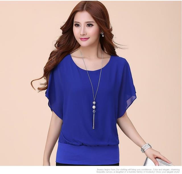 New fashion women's short-sleeved T-shirt large size women's chiffon shirt loose tops shirt