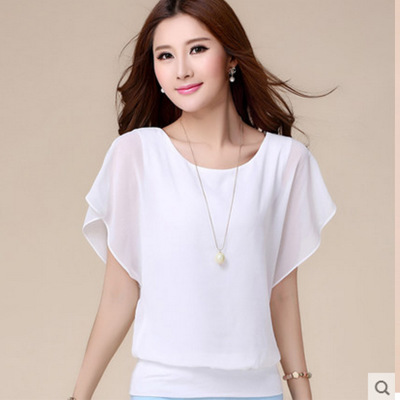 New fashion women's short-sleeved T-shirt large size women's chiffon shirt loose tops shirt