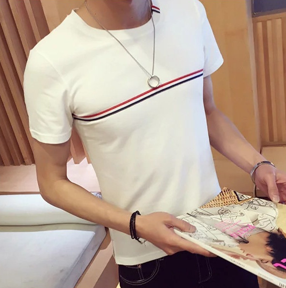 Summer new men's slim short-sleeved T-shirt striped short sleeve T-shirts &amp; Polos