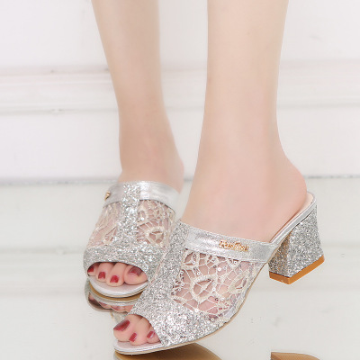 New women's fashion sandals casual rhinestone thick with solid color wild women's shoes