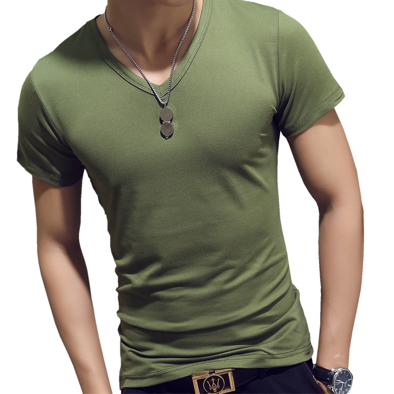 New men's color horizontal strip short-sleeved T-shirt clothes cotton shirts