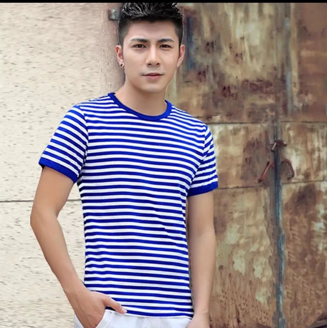 men's short-sleeved  striped t-shirt round neck large size shirts T-shirts &amp; Polos