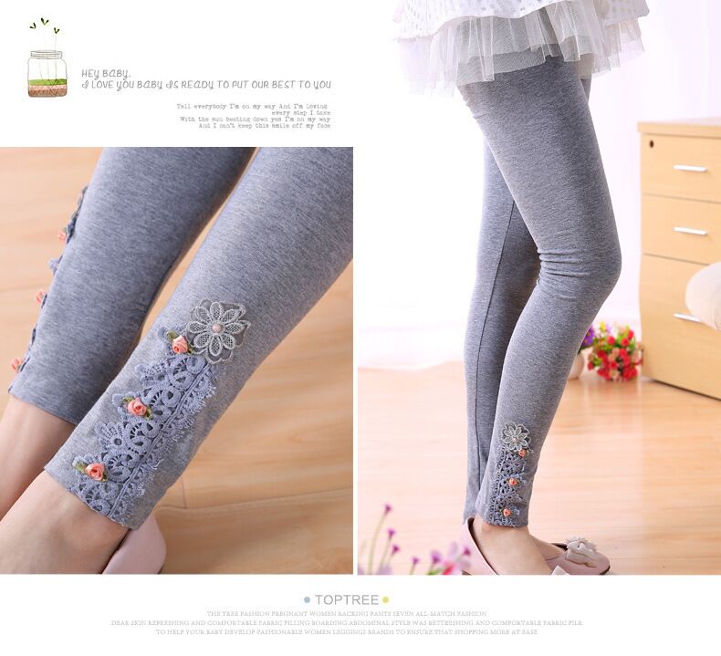 New children's spring and autumn leggings lace nine pants in the big children and girls cartoon