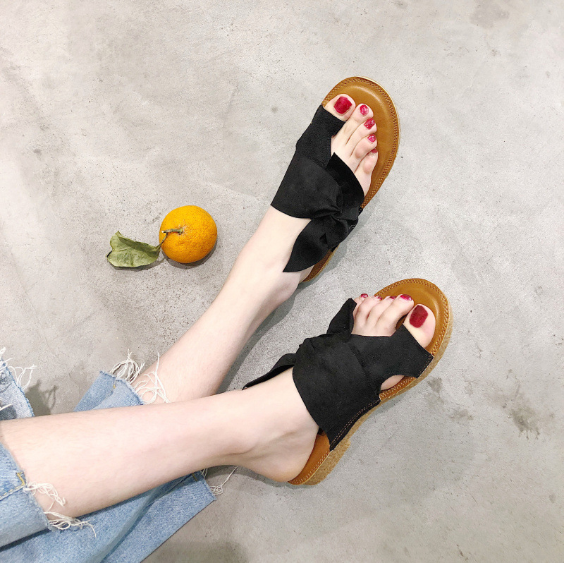 Flat bottom non-slip bowknot women's shoes summer new all-match sea beach slippers