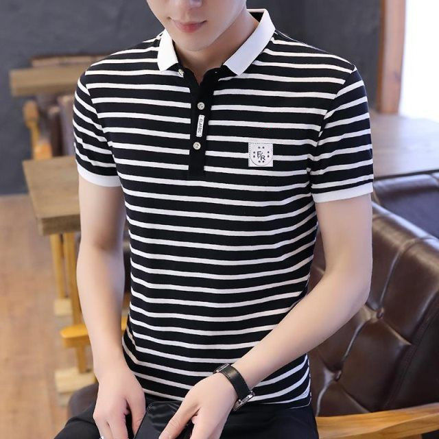 Men's short-sleeved T-shirt men's youth striped slim top polo