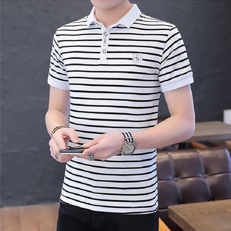 Men's short-sleeved T-shirt men's youth striped slim top polo