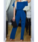 New women's fashion belted button short-sleeved casual jumpsuit for women