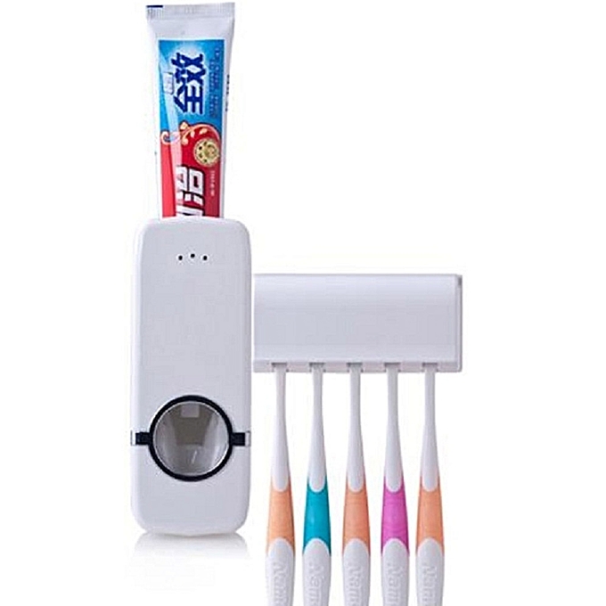 Automatic Toothpaste Dispenser and 5 Toothbrush Holder