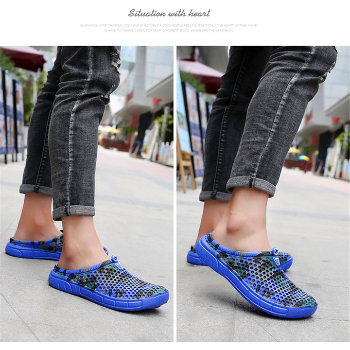 Men's Summer New Cave Shoes Outdoor Cover Shoes Anti-skid Sandals Blue and White Porcelain
