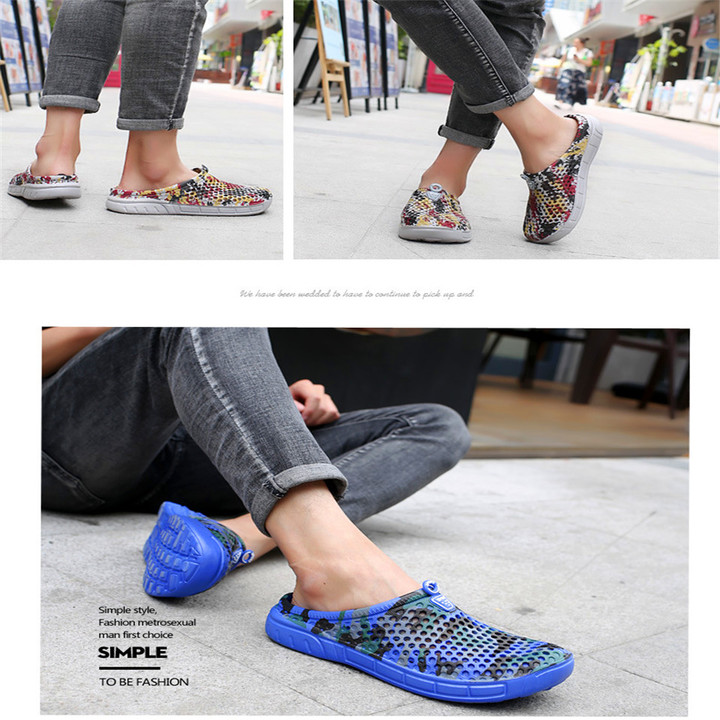 Men's Summer New Cave Shoes Outdoor Cover Shoes Anti-skid Sandals Blue and White Porcelain