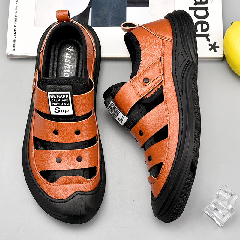Men's sandals summer beach shoes breathable anti slip hole shoes large men's shoes