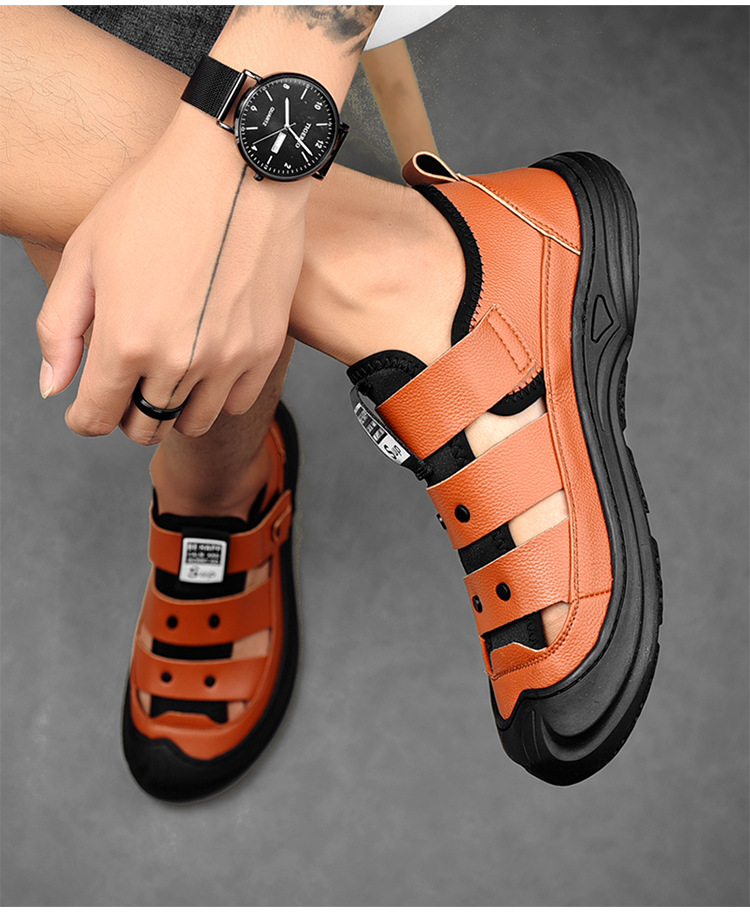 Men's sandals summer beach shoes breathable anti slip hole shoes large men's shoes