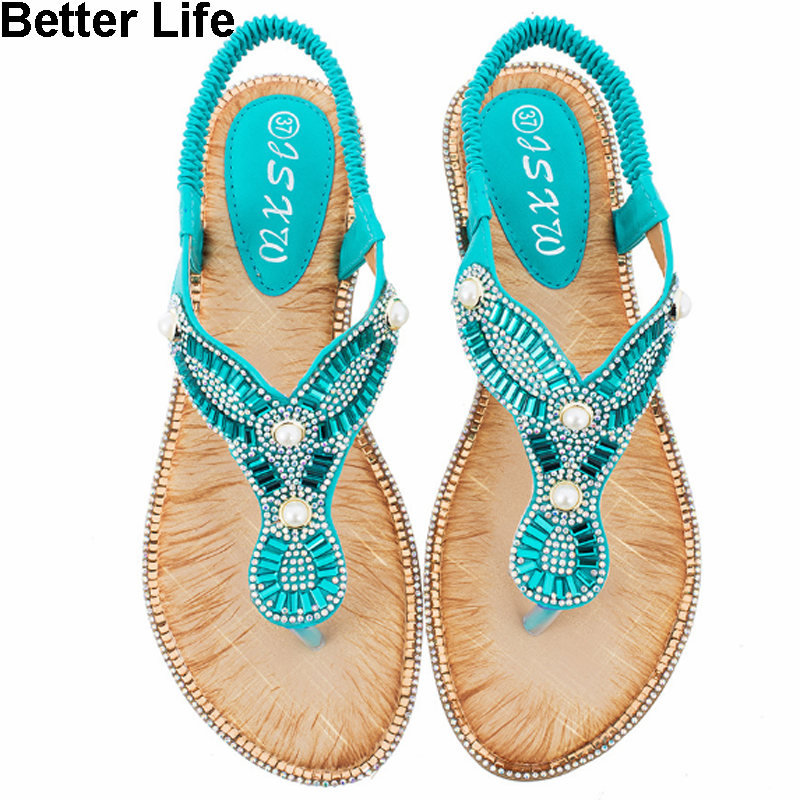 Women's Wedge Sandals Pearl Summer Gladiator Sandals Flip Flops Beach Party Open Shoes Slippers