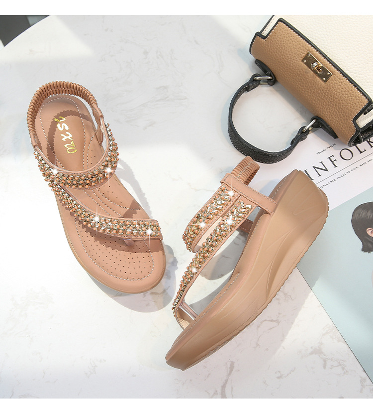 Soft Platform Wedge Heel Sandals Women's Tong Open Shoes Officer Lace Ladies Flip Flops Beach Party