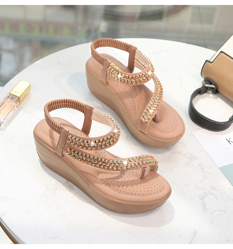 Soft Platform Wedge Heel Sandals Women's Tong Open Shoes Officer Lace Ladies Flip Flops Beach Party