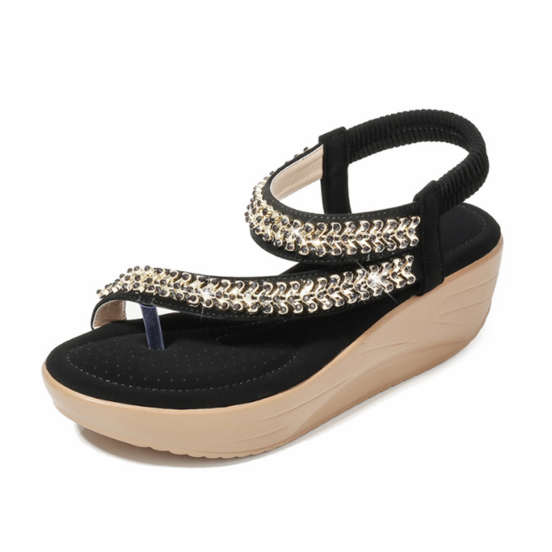 Soft Platform Wedge Heel Sandals Women's Tong Open Shoes Officer Lace Ladies Flip Flops Beach Party