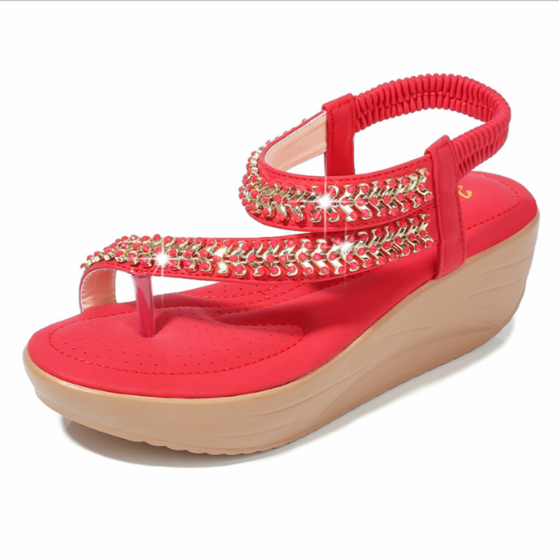 Soft Platform Wedge Heel Sandals Women's Tong Open Shoes Officer Lace Ladies Flip Flops Beach Party