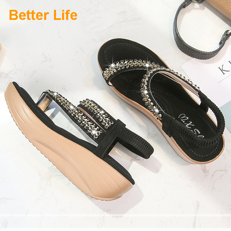 Soft Platform Wedge Heel Sandals Women's Tong Open Shoes Officer Lace Ladies Flip Flops Beach Party