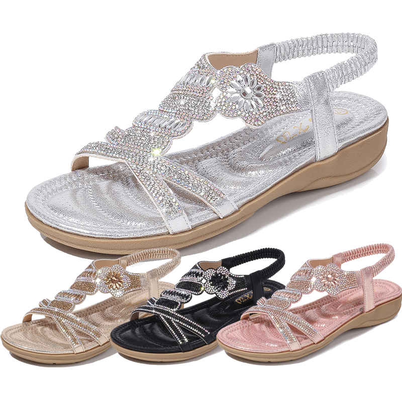 Summer Wedge Open Shoes Sandals for Women Casual Beach Slippers Shoes Bohemian Beaded Flip Flops