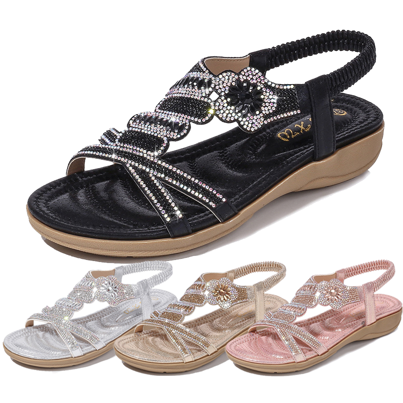 Summer Wedge Open Shoes Sandals for Women Casual Beach Slippers Shoes Bohemian Beaded Flip Flops