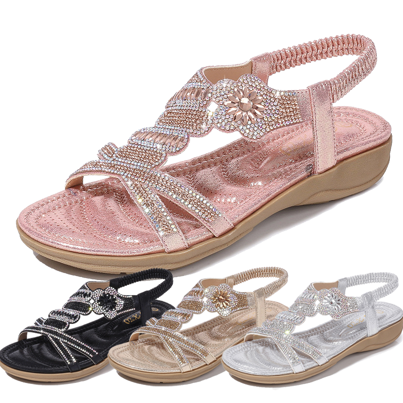 Summer Wedge Open Shoes Sandals for Women Casual Beach Slippers Shoes Bohemian Beaded Flip Flops