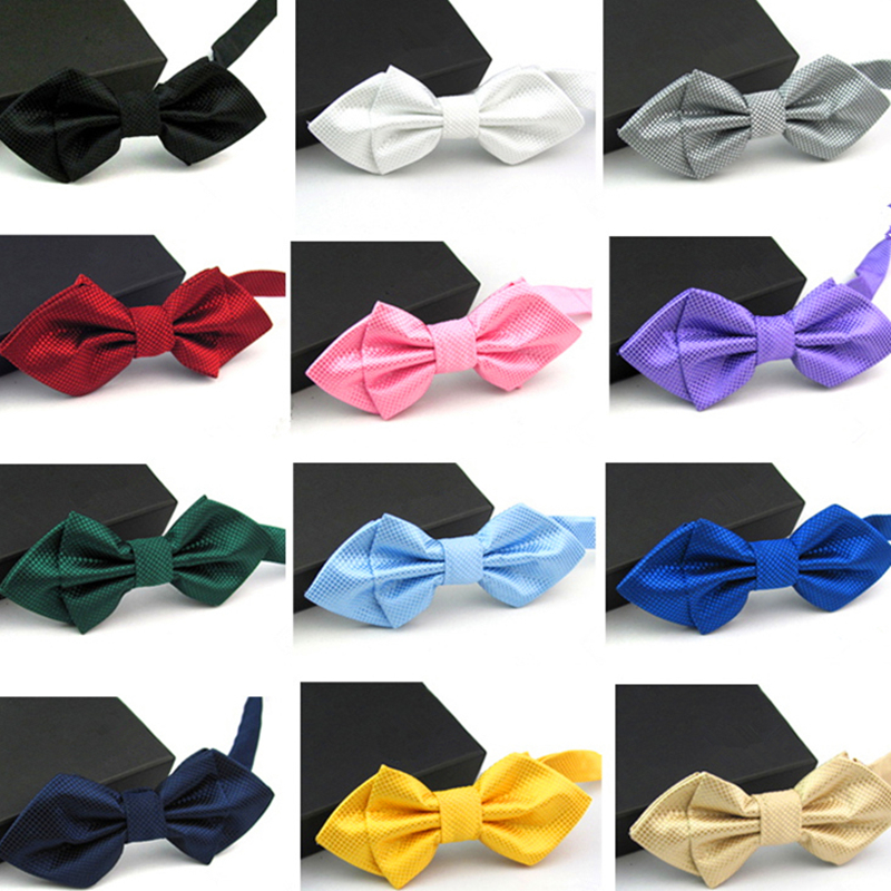 Men's Plaid Tip Bow Ties For Adult Adjustable Length Young Girl's One Piece Solid Colour Small Ties