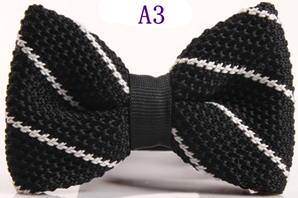 Men's Slim Knitting Bowties Narrow Skinny Striped Lattice Pattern Kintted Bow Ties For Adult