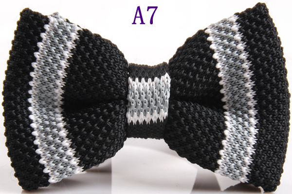 Men's Slim Knitting Bowties Narrow Skinny Striped Lattice Pattern Kintted Bow Ties For Adult