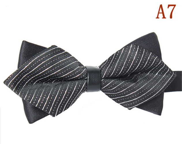 Men's Plaid Tip Bow Ties Adult Adjustable Length Young Girl's One Piece Colour Striped Small Bowies
