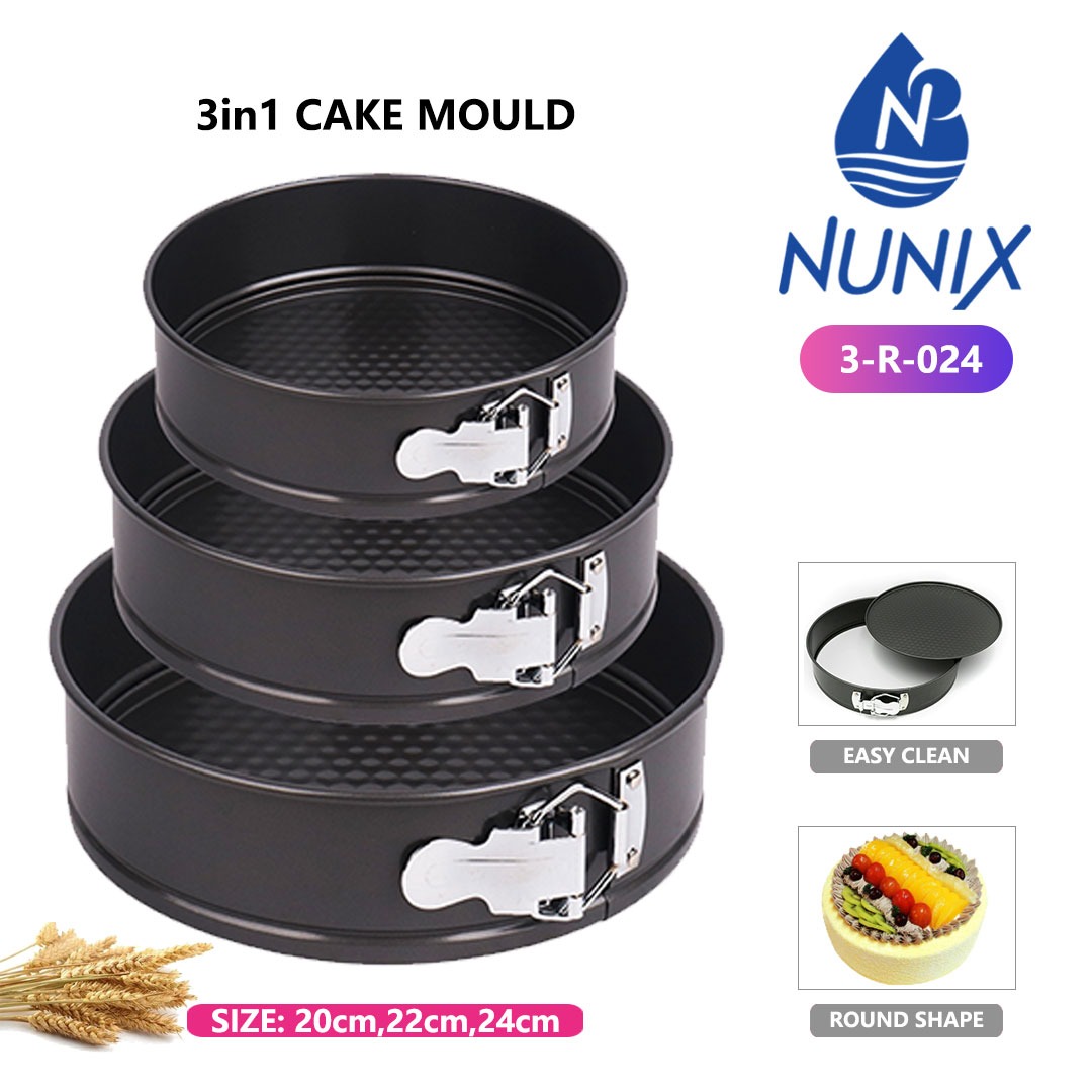 3in1 Non-Stick Round Cake Baking Tins 20cms,22cms,24cms Cake Moulds