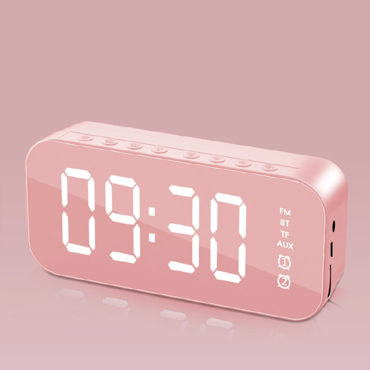 Creative Wireless Bluetooth Speaker Mirror Clock Alarm Clock Wireless Bluetooth Speaker Radio Broadcast Card Speaker New Alarm Clock Audio Stylish