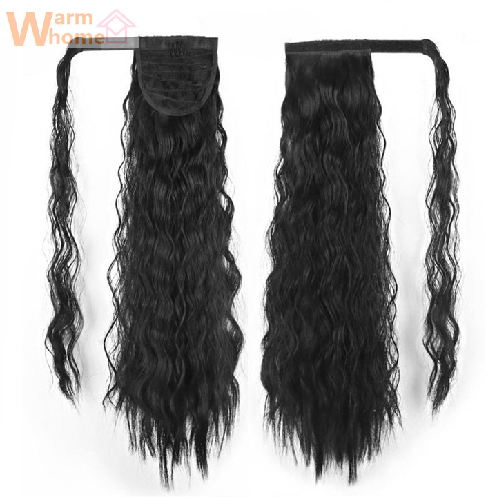 Premium 24inch Wavy Curly Ponytail Hair Extension Long Wigs Hair for Women Wig Curly Hair Black Women Synthetic Hair Girls' First Hair Soft