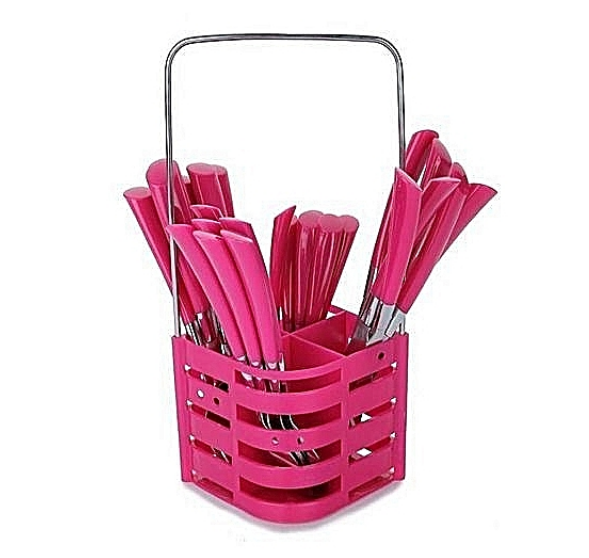Black 24 Pieces Cutlery Set With Caddy Black 24 pieces