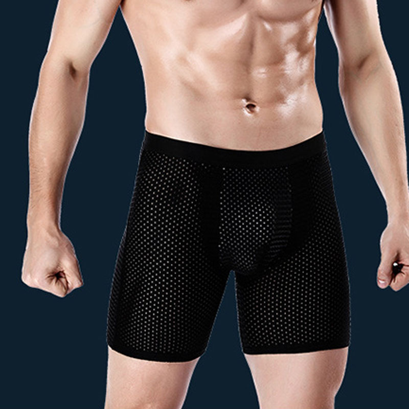 Men sports underwear lengthen ice curtain eye sexy breathable boxer running back leg pants