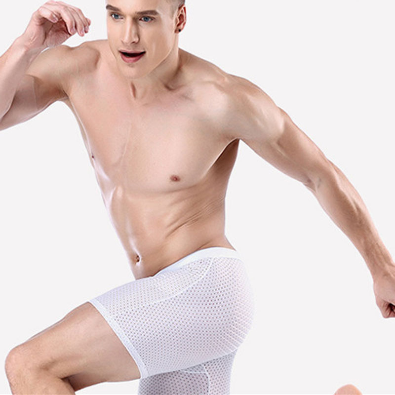 Men sports underwear lengthen ice curtain eye sexy breathable boxer running back leg pants