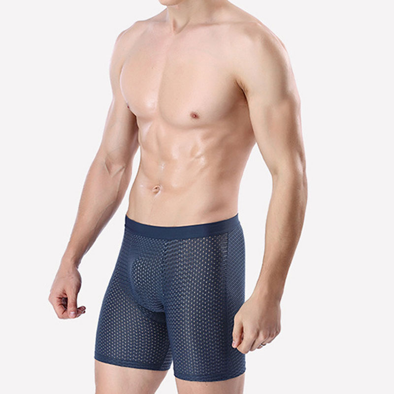 Men sports underwear lengthen ice curtain eye sexy breathable boxer running back leg pants