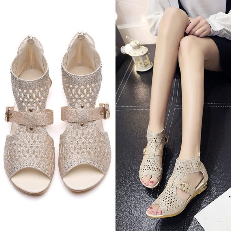 Sandals Women Sandals Ladies Open Toe Ankle Boots Sandal Woman Crystal Sandalias Bling Wedges Shoes