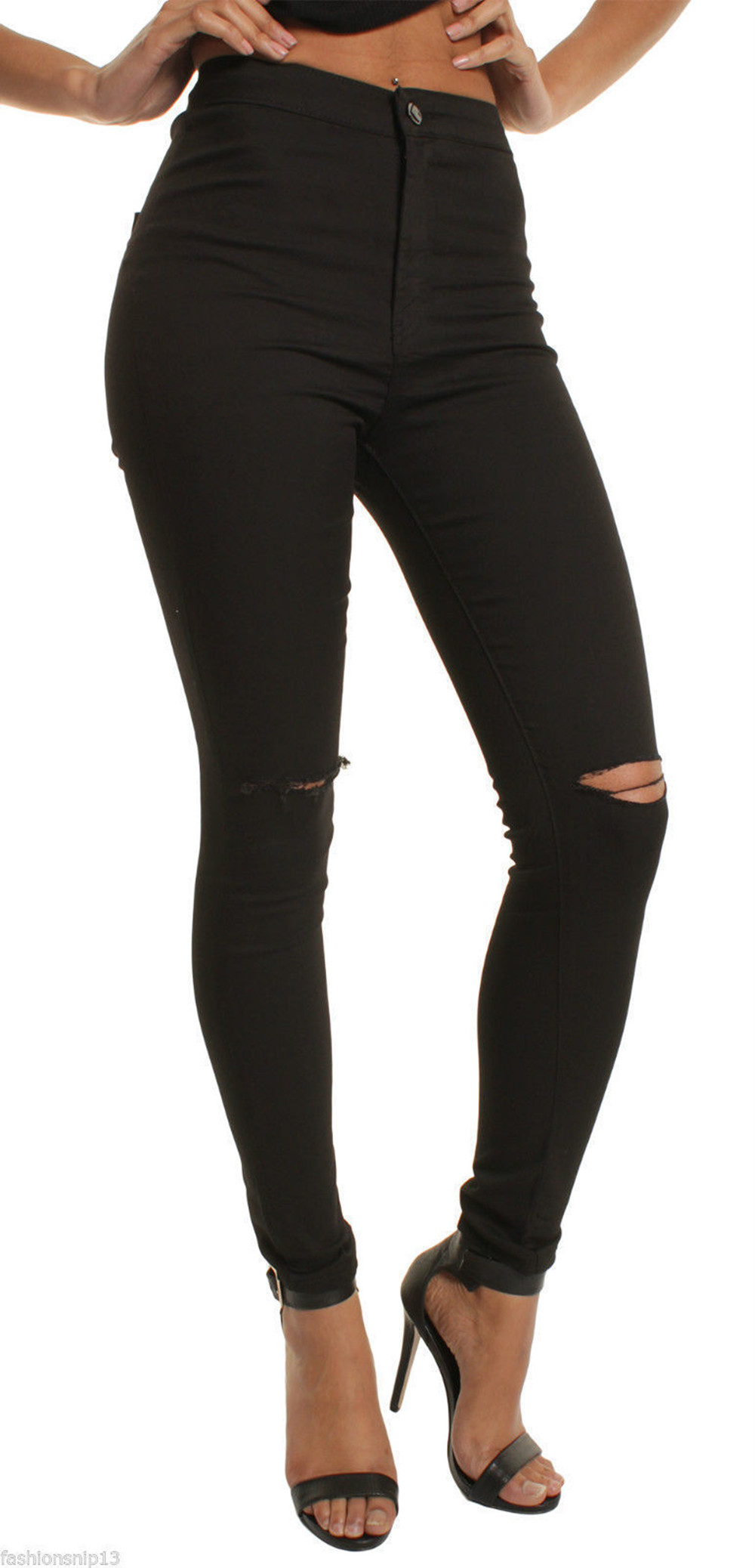 Trousers Women Trousers Ladies Elastic Jeans Women Show Thin Knees Pants With Holes Trousers