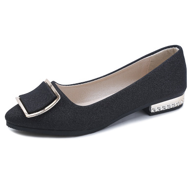 Women Flats Cool Golden Buckle Flat Shoes Women Loafers Ballet Flats Black Shoes Casual Pointed Toe