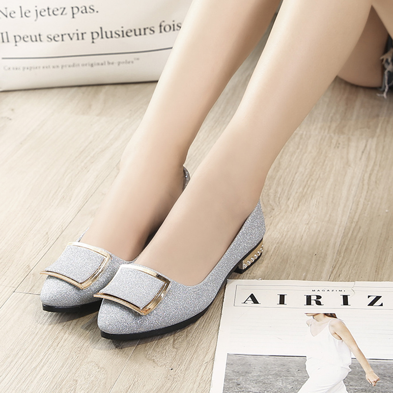 Women Flats Cool Golden Buckle Flat Shoes Women Loafers Ballet Flats Black Shoes Casual Pointed Toe