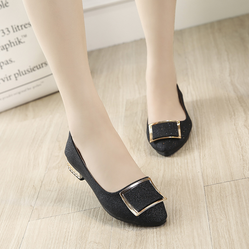 Women Flats Cool Golden Buckle Flat Shoes Women Loafers Ballet Flats Black Shoes Casual Pointed Toe